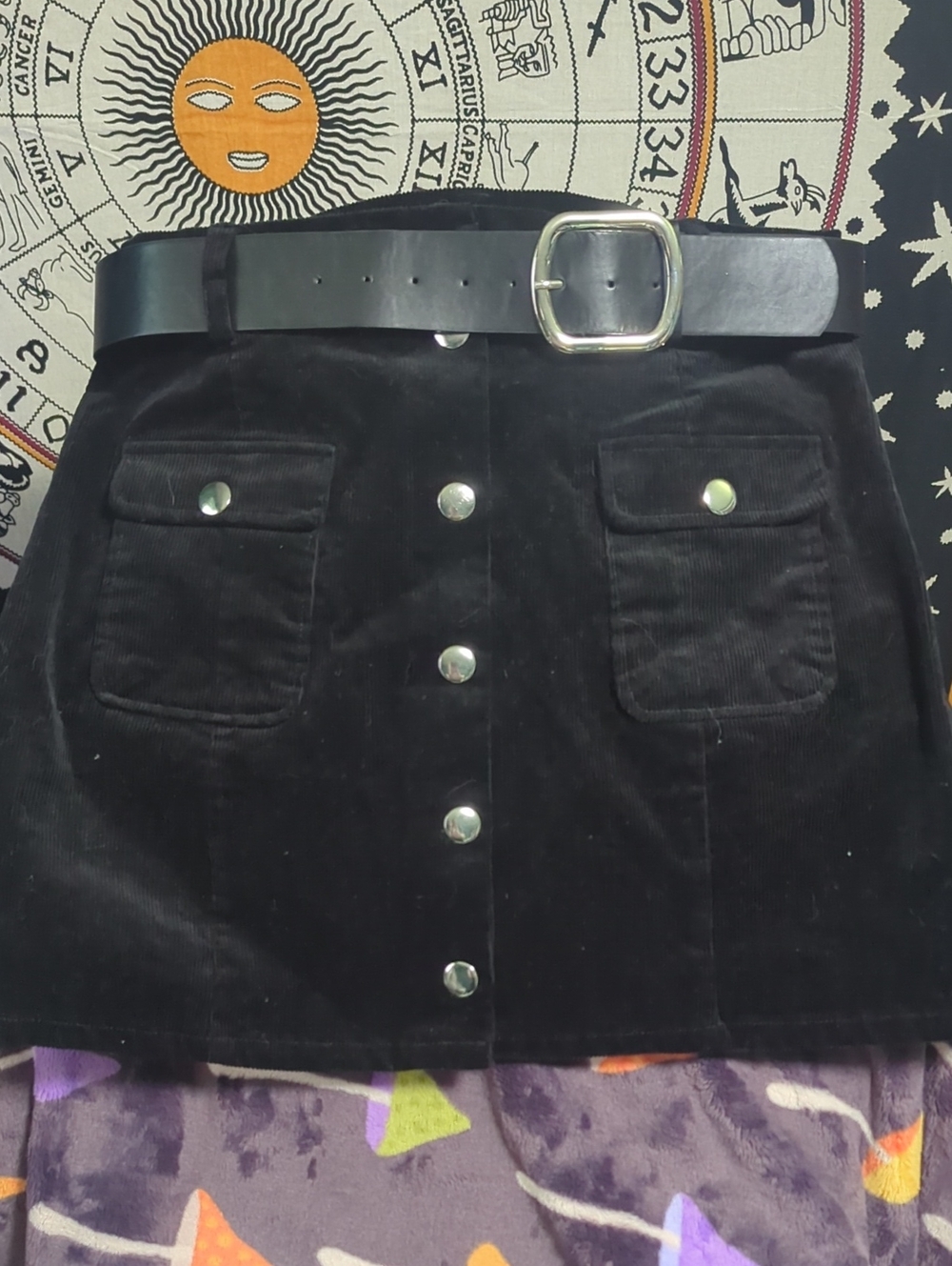 Mod Belted Corduroy Snap Front Skirt